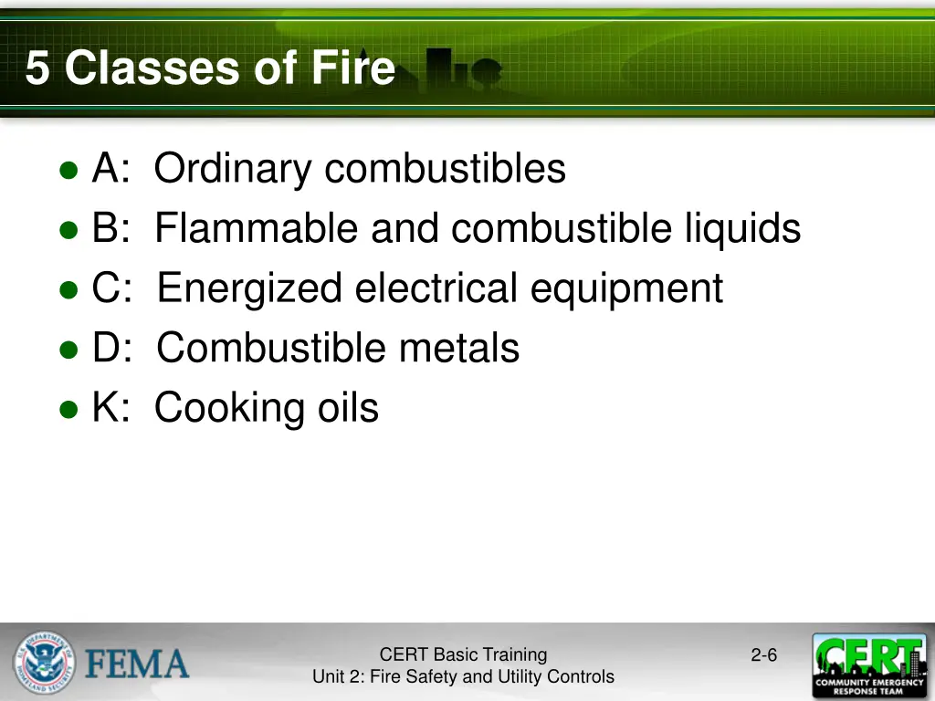 5 classes of fire