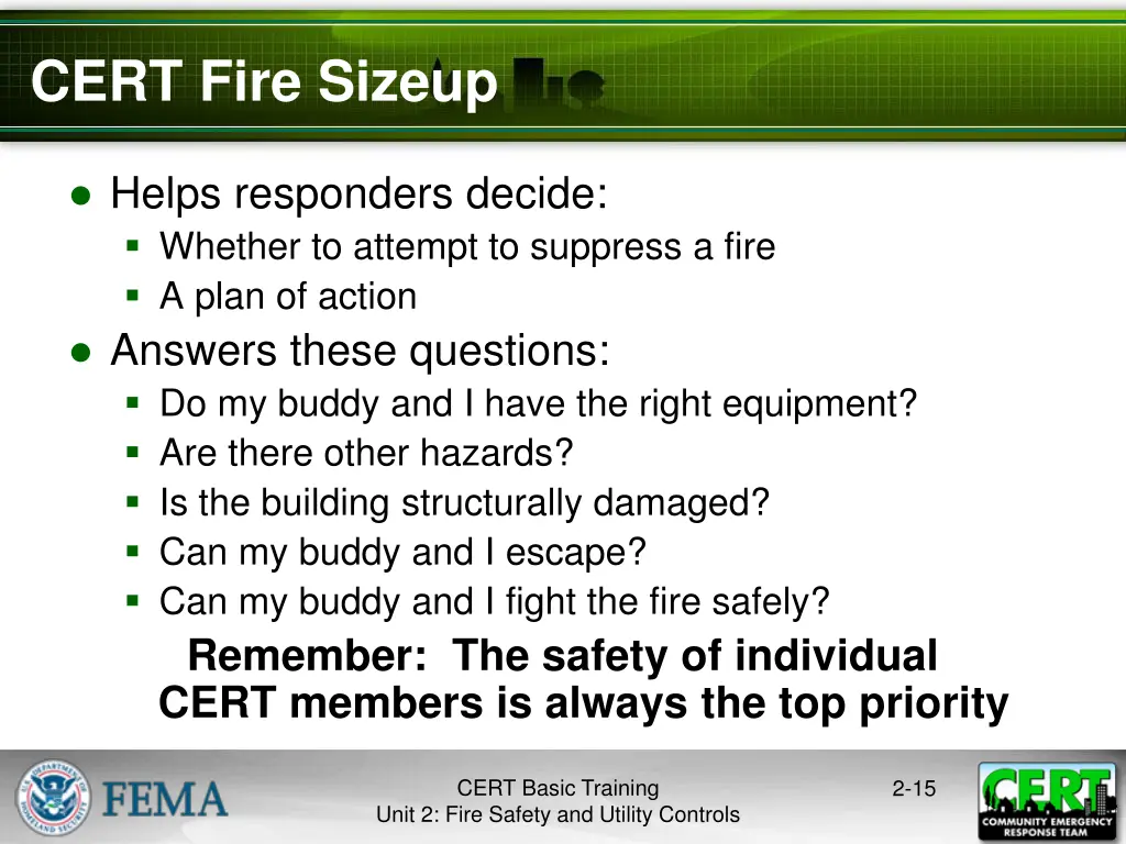 cert fire sizeup