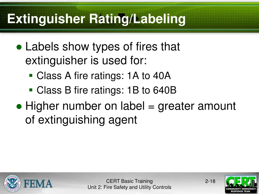 extinguisher rating labeling