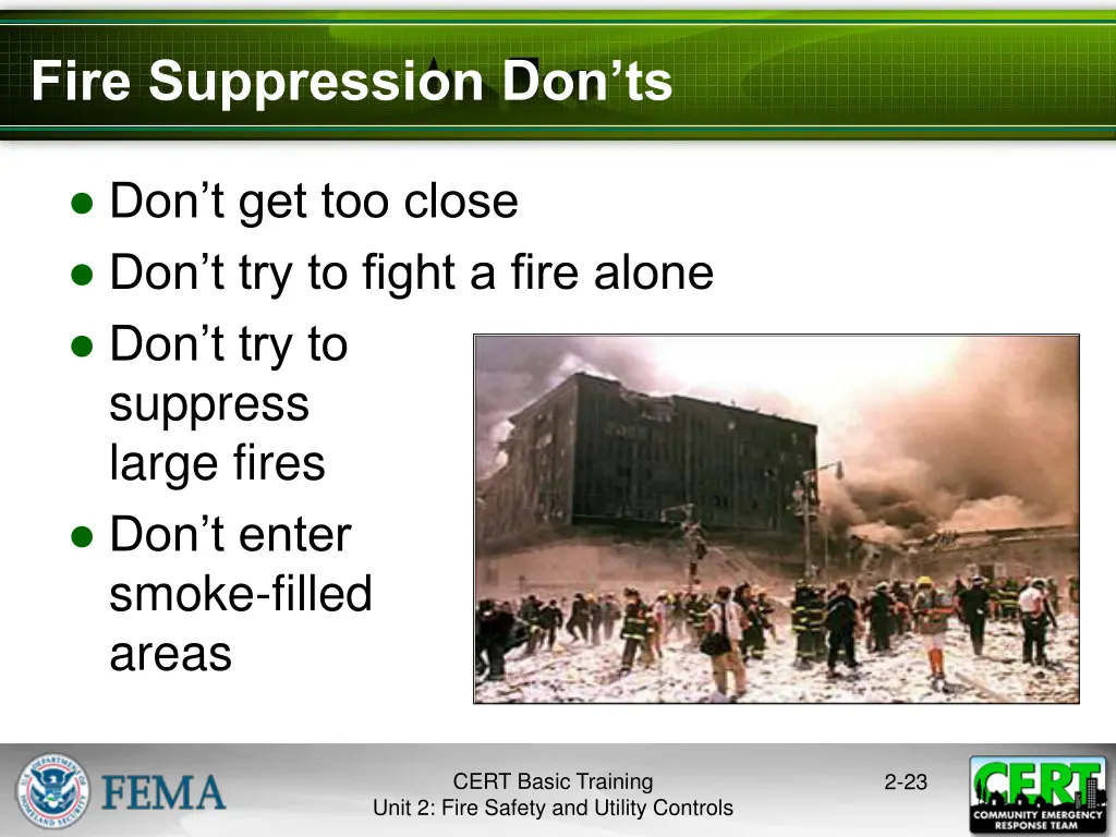 fire suppression don ts