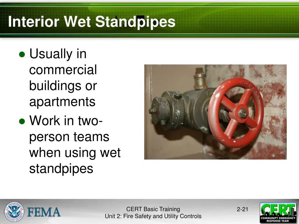 interior wet standpipes