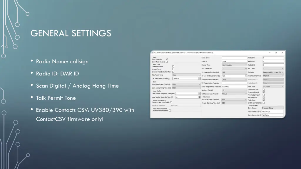 general settings