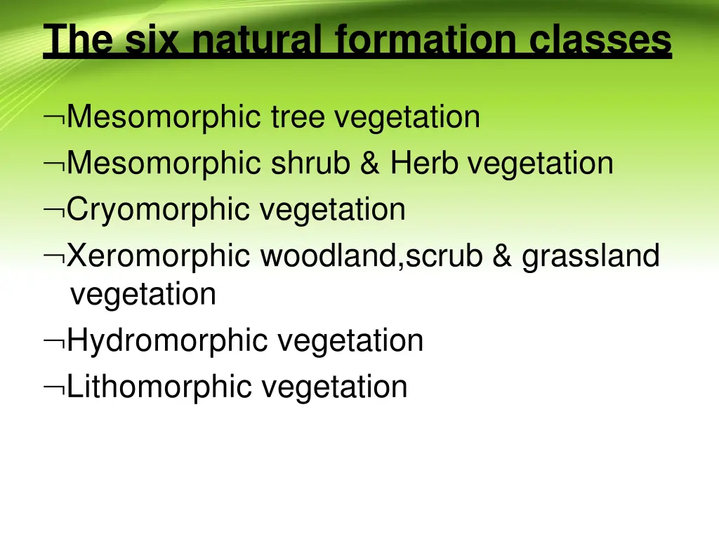 the six natural formation classes