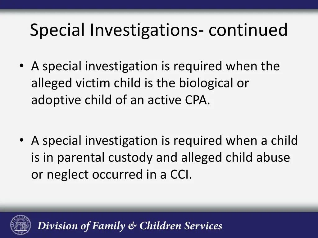 special investigations continued