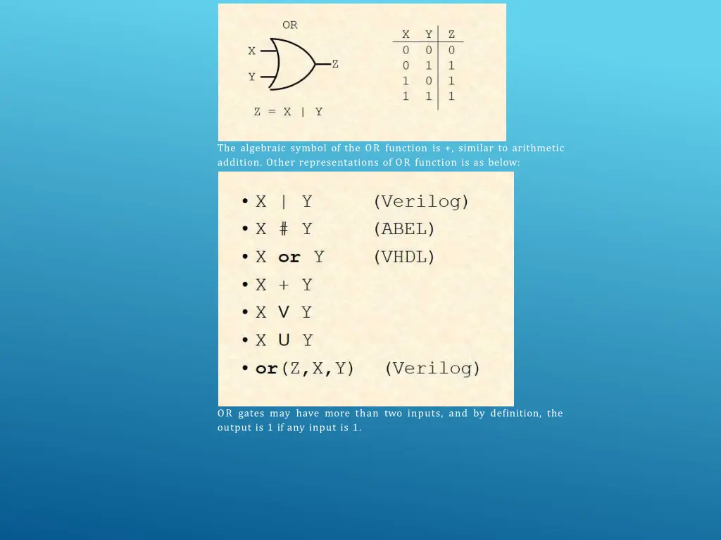 the algebraic symbol of the or function