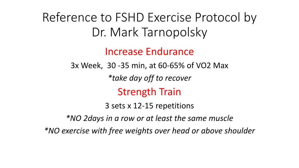 reference to fshd exercise protocol by dr mark