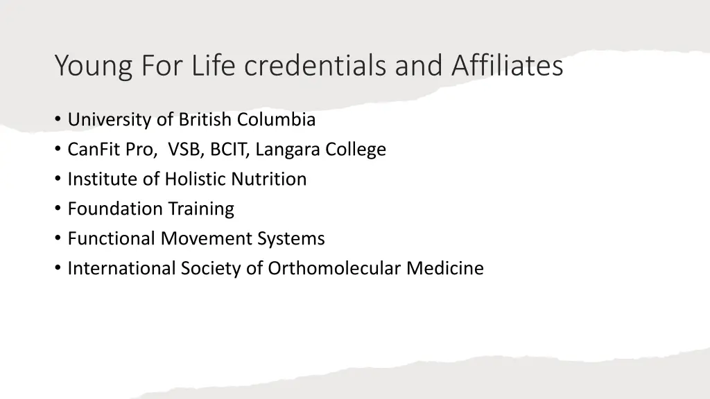 young for life credentials and affiliates