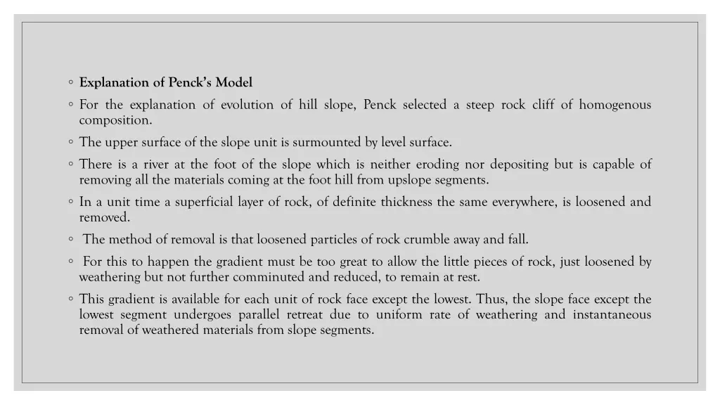 explanation of penck s model for the explanation