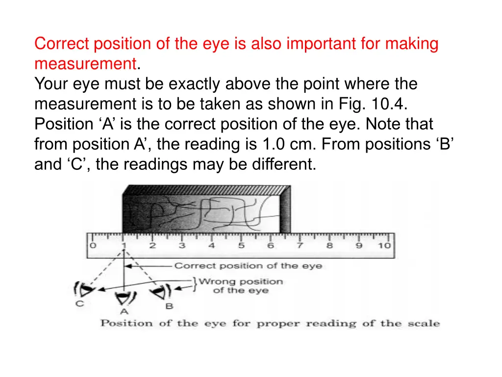 correct position of the eye is also important