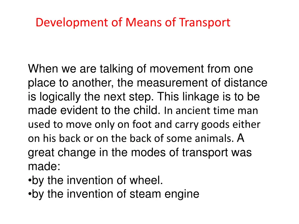 development of means of transport