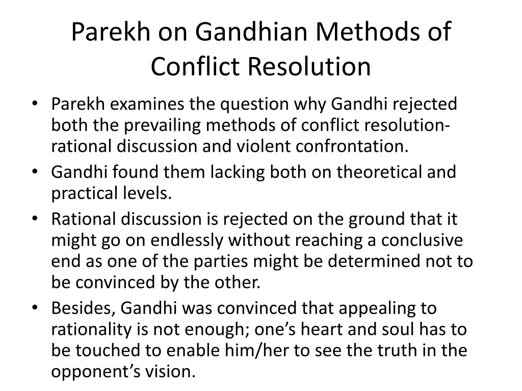 parekh on gandhian methods of conflict resolution