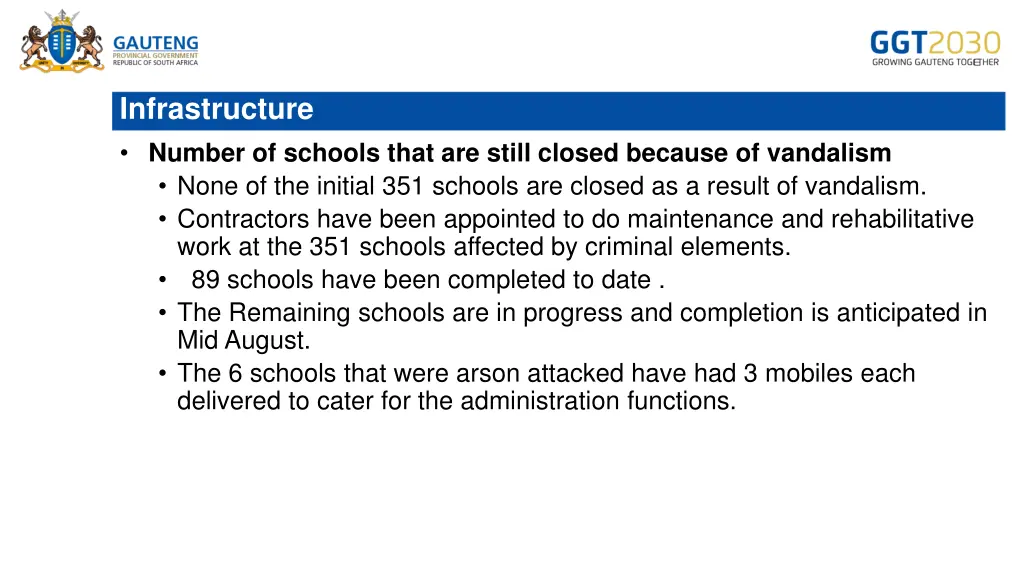 infrastructure number of schools that are still