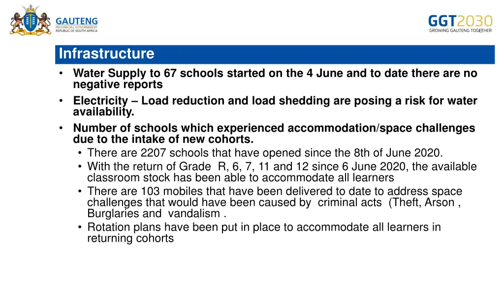 infrastructure water supply to 67 schools started