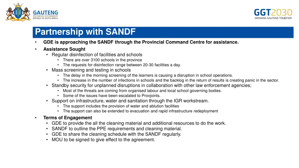 partnership with sandf