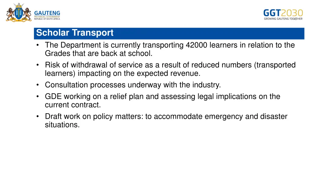 scholar transport the department is currently