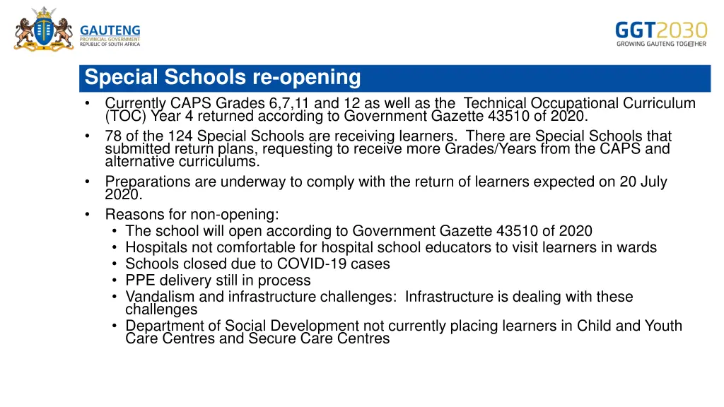 special schools re opening currently caps grades