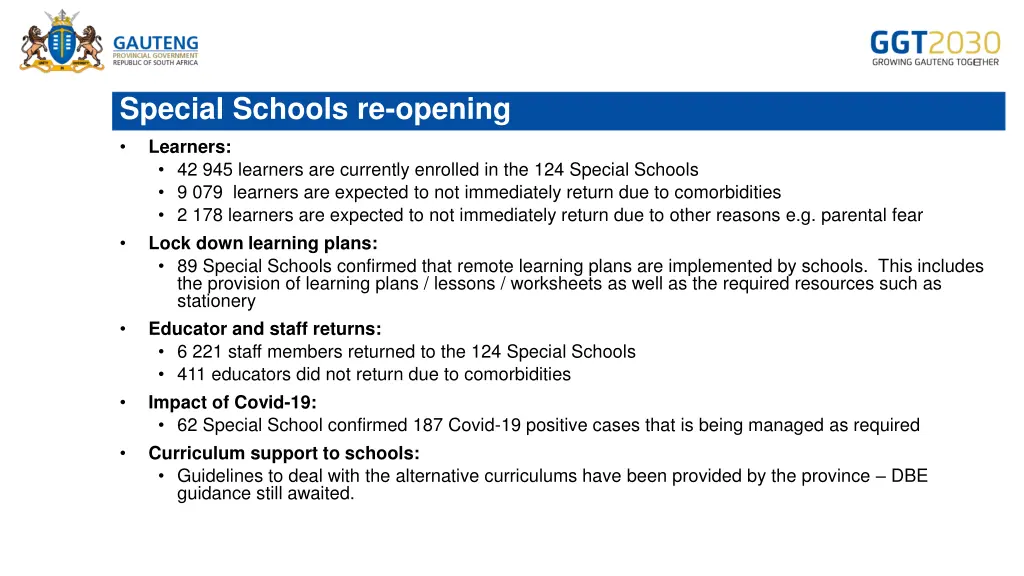 special schools re opening