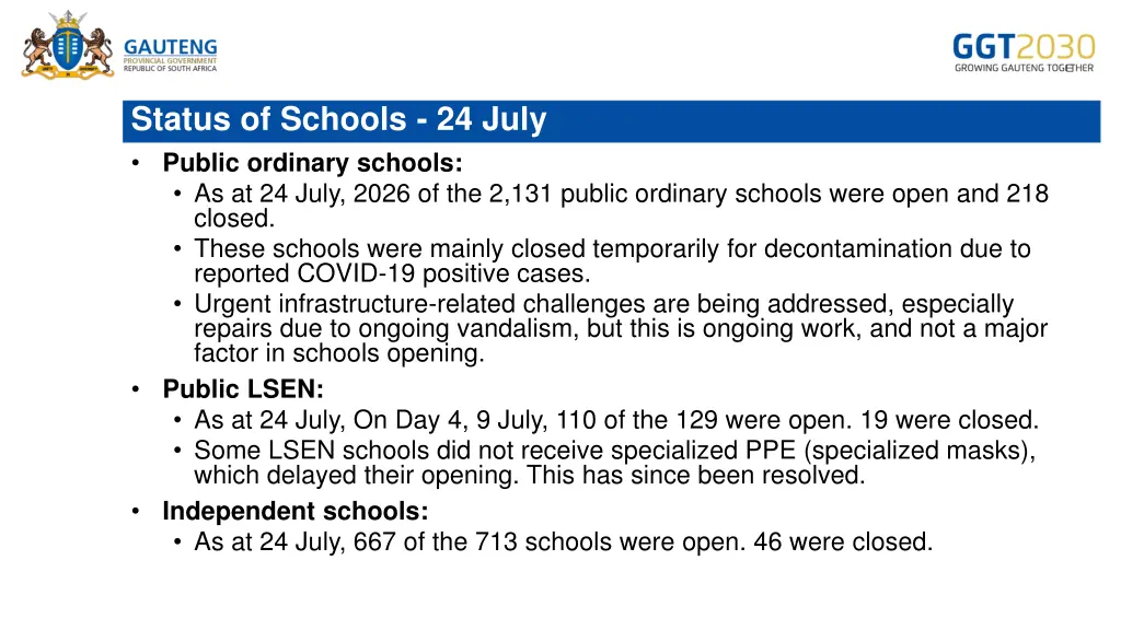 status of schools 24 july public ordinary schools