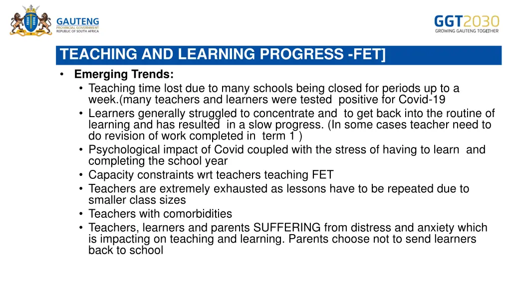 teaching and learning progress fet emerging