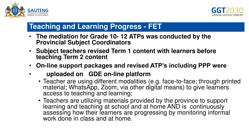 teaching and learning progress fet the mediation