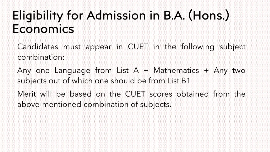 eligibility for admission in b a hons economics