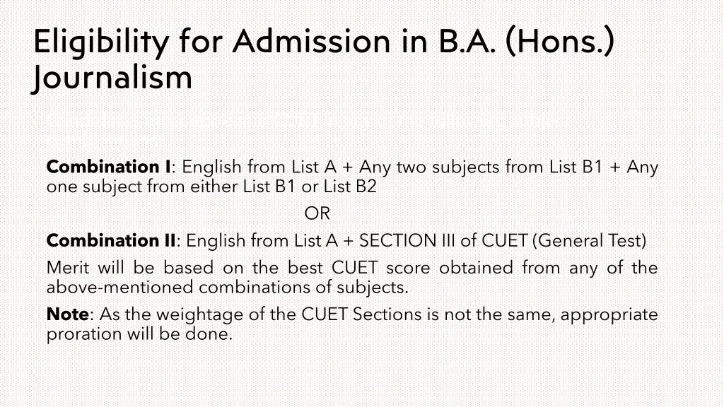 eligibility for admission in b a hons journalism