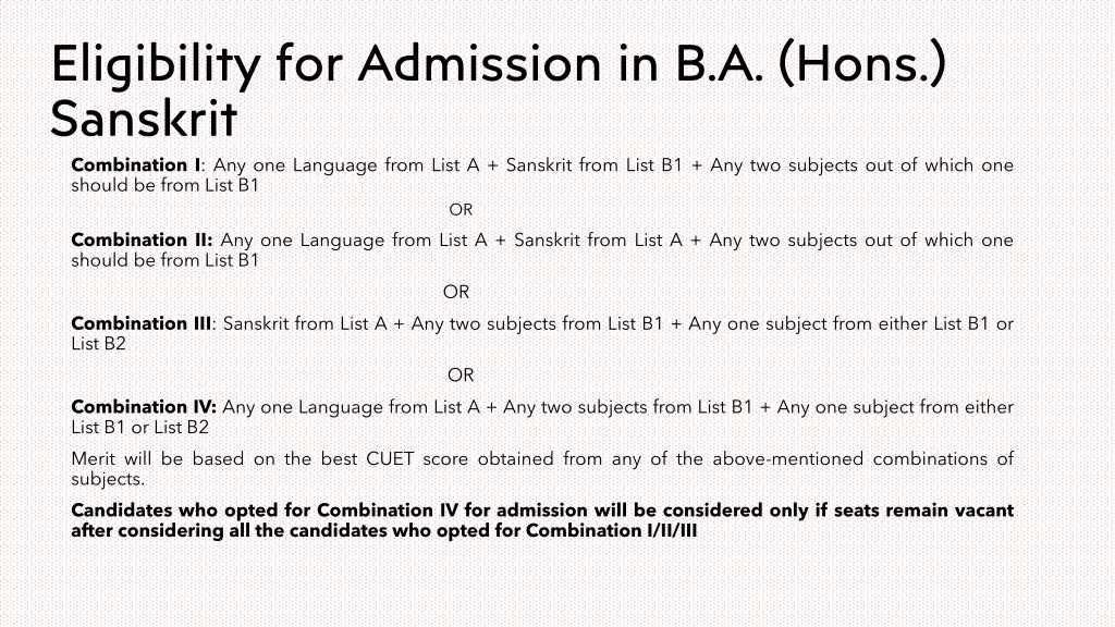 eligibility for admission in b a hons sanskrit