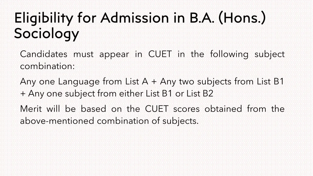 eligibility for admission in b a hons sociology