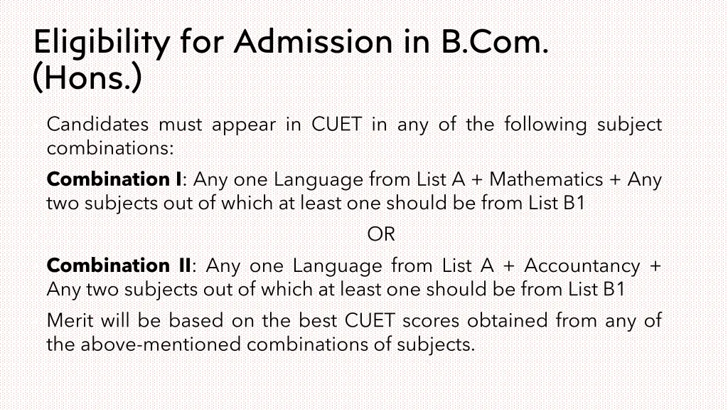 eligibility for admission in b com hons