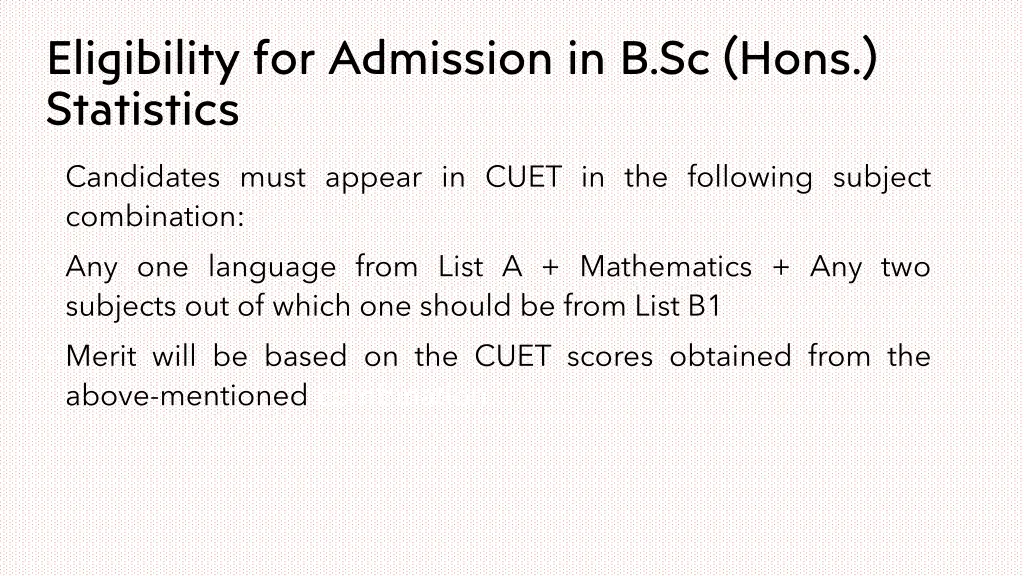 eligibility for admission in b sc hons statistics