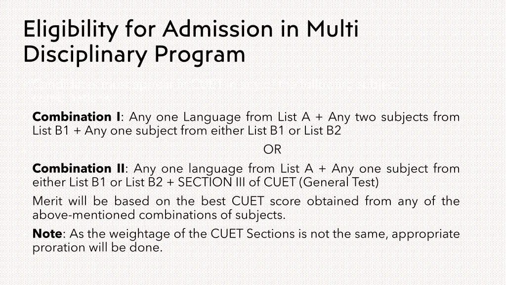 eligibility for admission in multi disciplinary