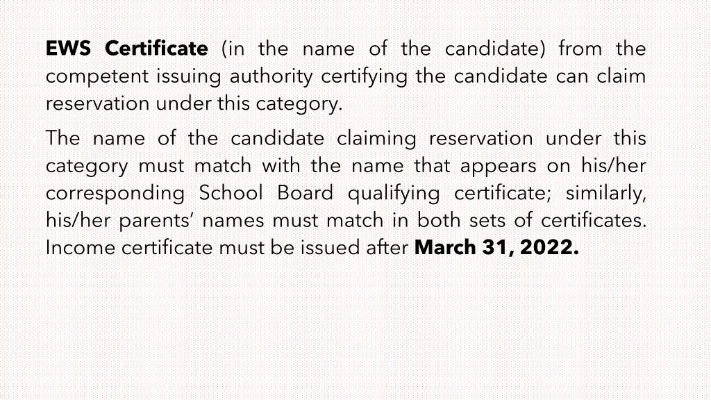 ews certificate in the name of the candidate from