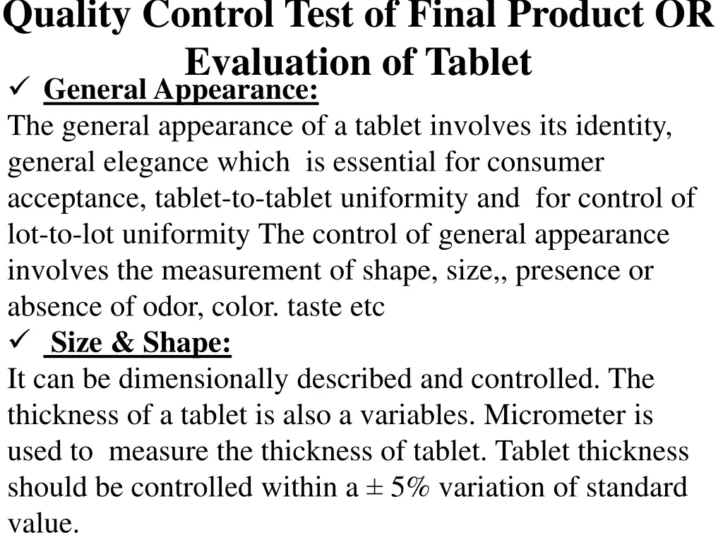 quality control test of final product