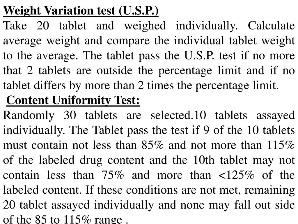 weight variation test u s p take 20 tablet