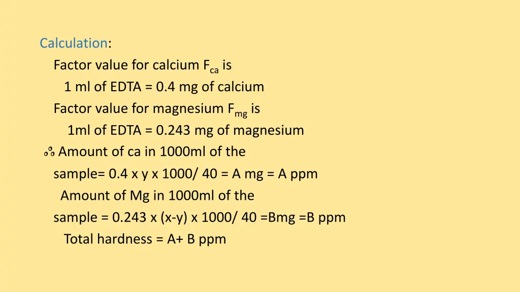 calculation factor value for calcium