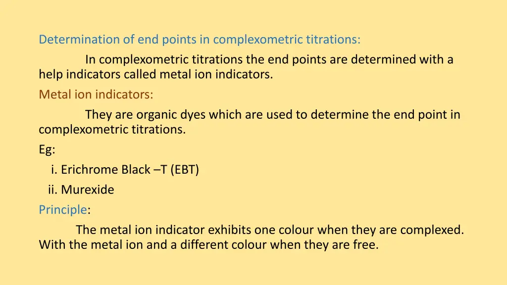 determination of end points in complexometric