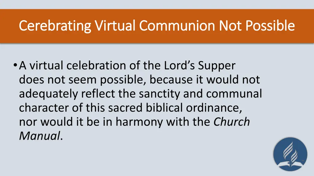 cerebrating virtual communion not possible