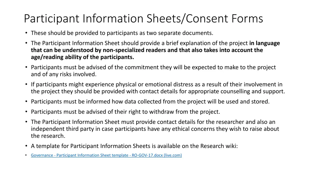 participant information sheets consent forms