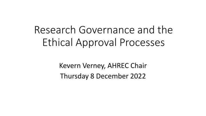 research governance and the ethical approval