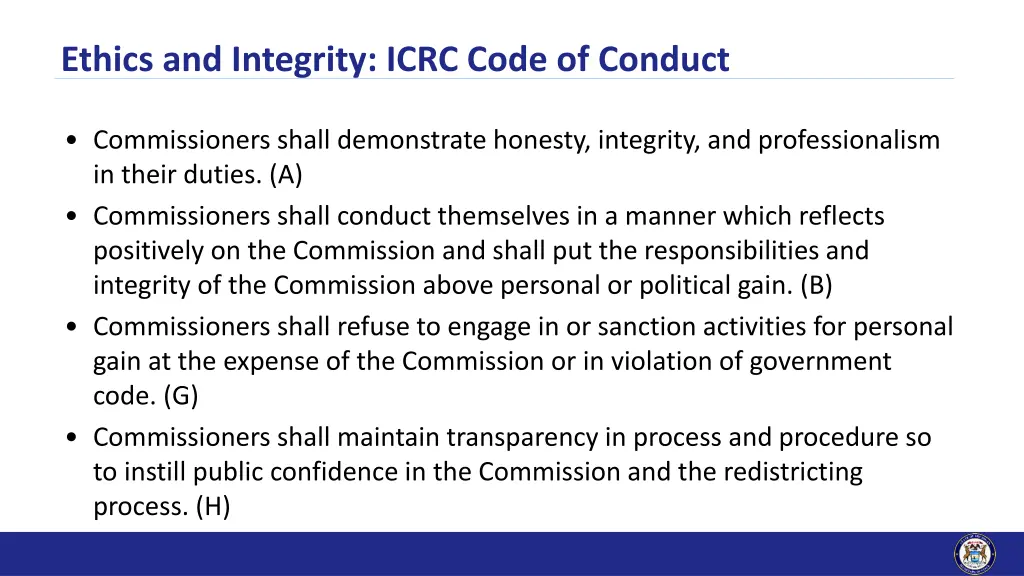 ethics and integrity icrc code of conduct