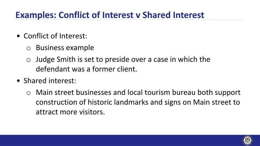 examples conflict of interest v shared interest