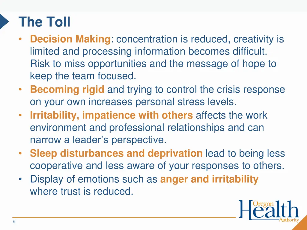 the toll decision making concentration is reduced