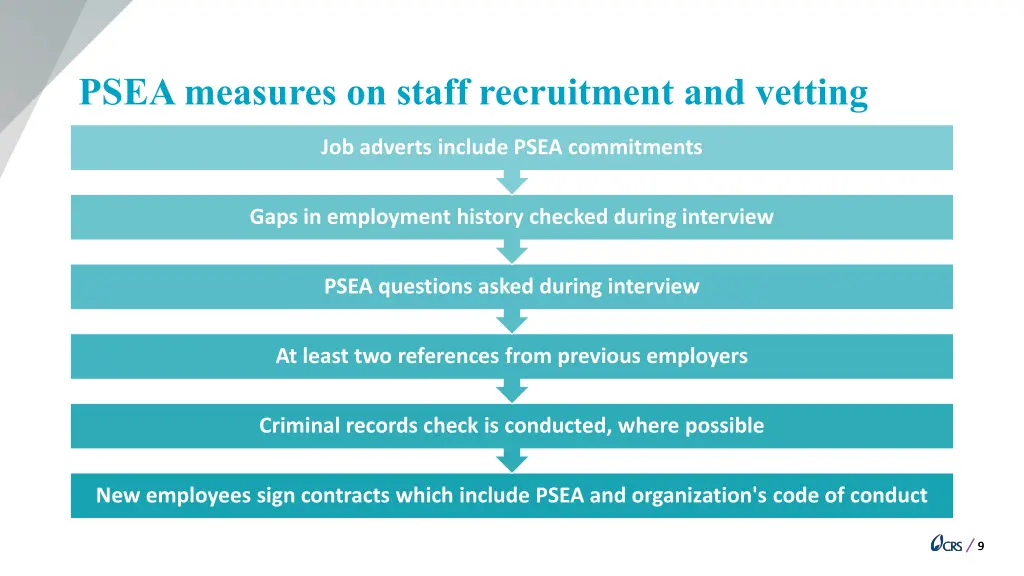 psea measures on staff recruitment and vetting