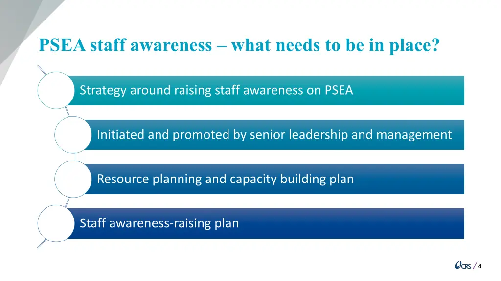 psea staff awareness what needs to be in place