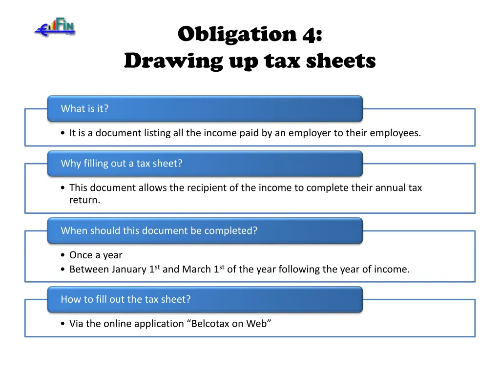 obligation 4 drawing up tax sheets