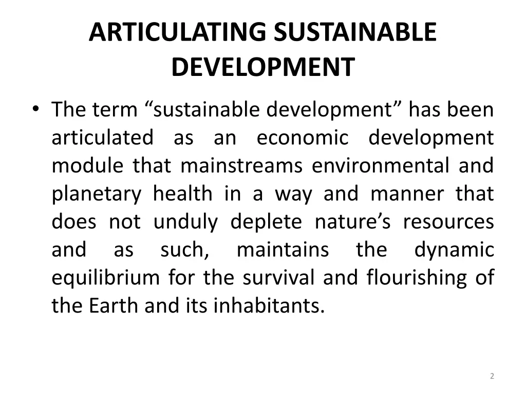 articulating sustainable development