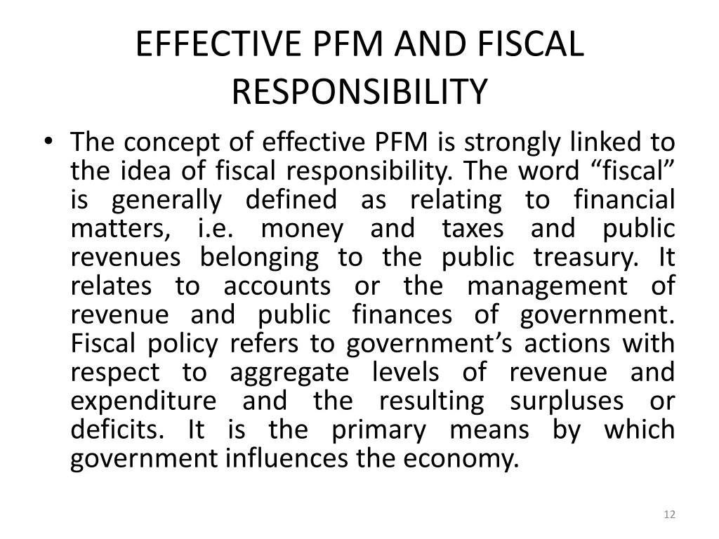 effective pfm and fiscal responsibility