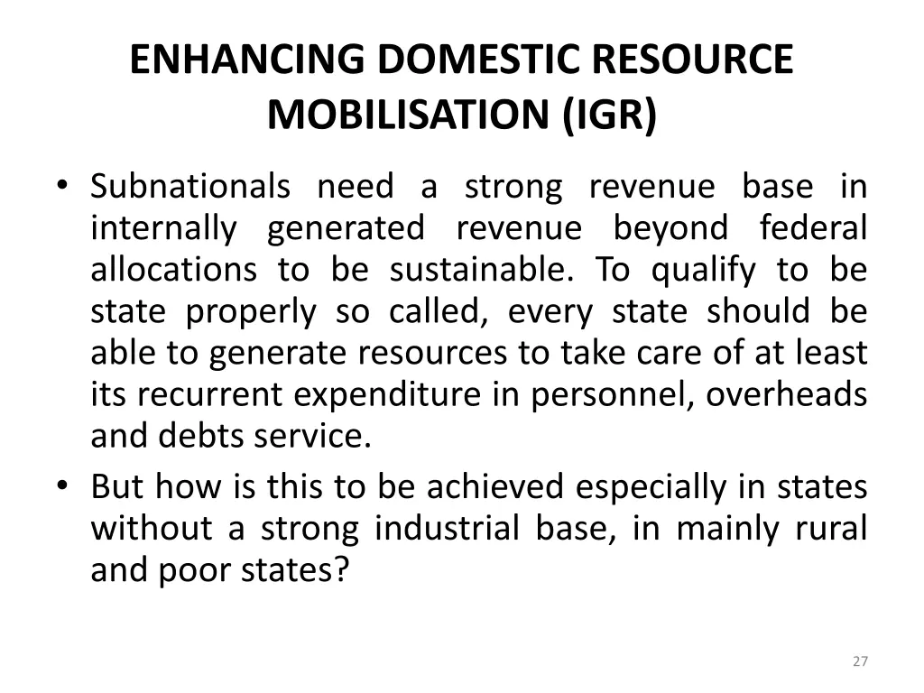 enhancing domestic resource mobilisation igr