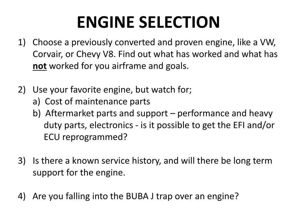 engine selection