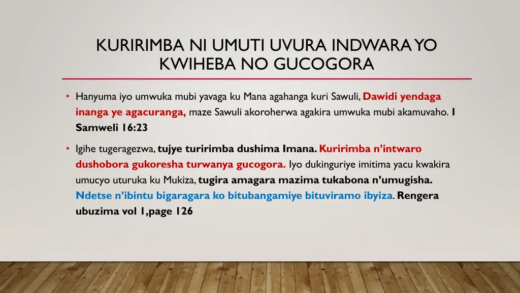 kuririmba ni umuti uvura indwarayo kwiheba